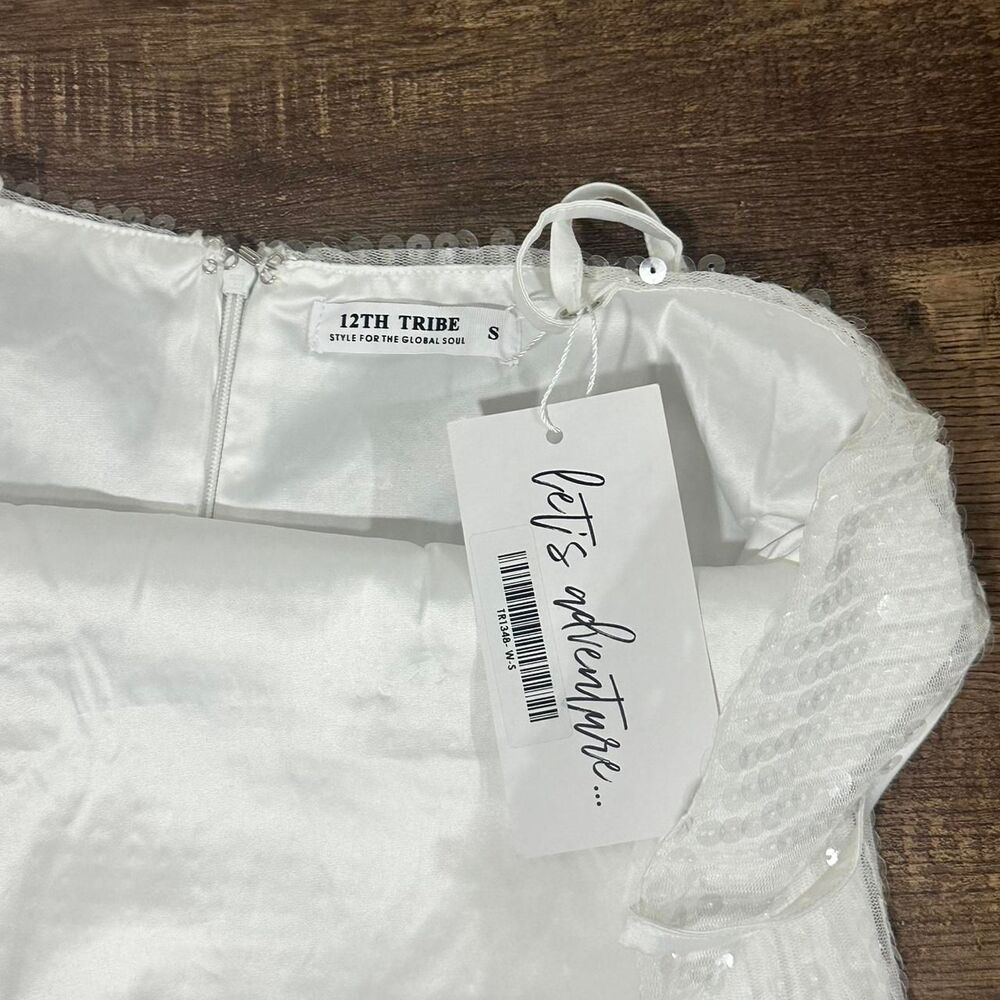 12th Tribe White Sequin Mini Dress Womens Small Party Clubwear NWT - Picture 5 of 6